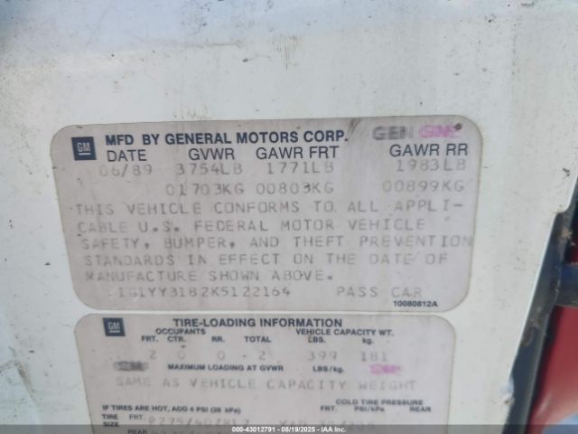 1989 CHEVROLET CORVETTE 1G1YY3182K5122164 Photo 8