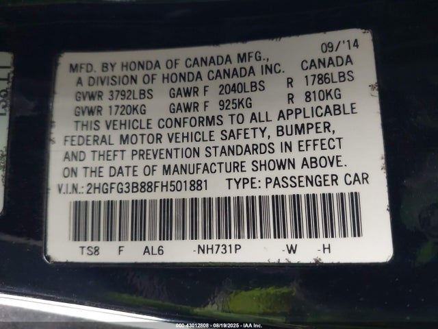 2HGFG3B88FH501881 Honda r18z1