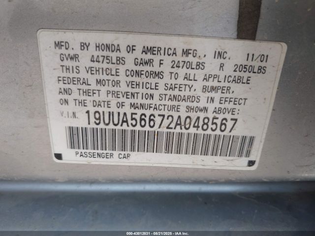 2002 ACURA TL 19UUA56672A048567 Photo 8