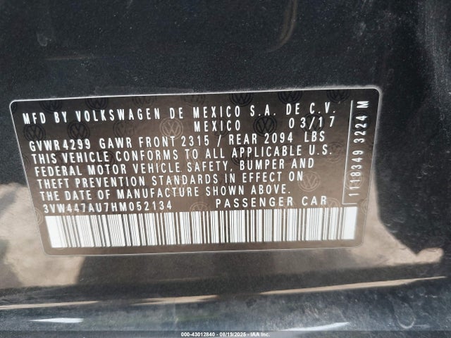 3VW447AU7HM052134 Volkswagen 2.0 tsi