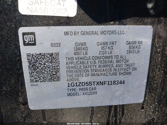 1G1ZD5STXNF118344 Chevrolet lfv - direct injection, variable valve timing, gen 1 gmna