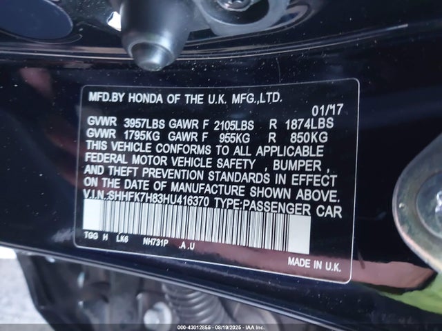 SHHFK7H83HU416370 Honda l15ba