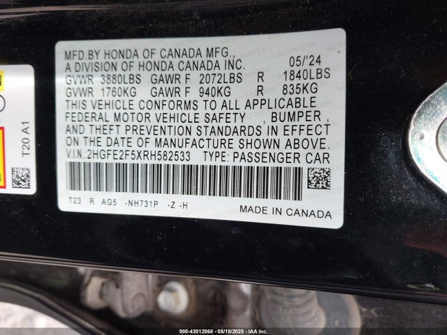 2HGFE2F5XRH582533 Honda k20c2