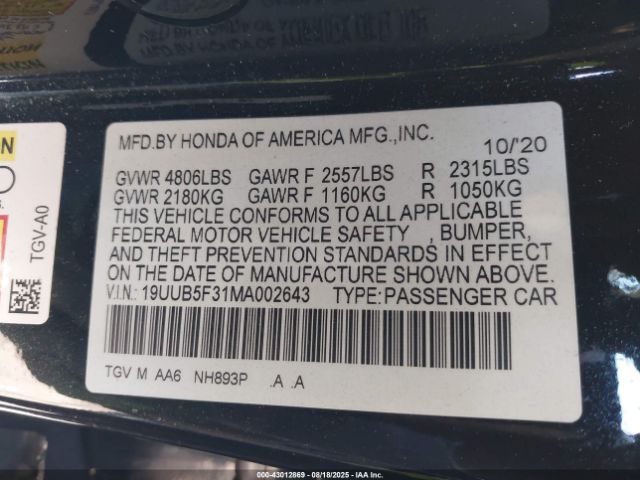 2021 ACURA TLX 19UUB5F31MA002643 Photo 8