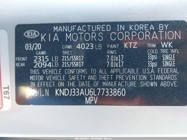 KNDJ33AU6L7733860 KIA mpi nu