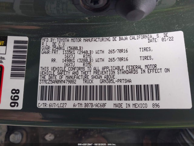 3TMCZ5AN0NM479082 Toyota 2gr-fks