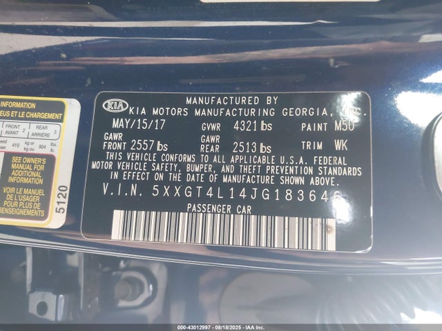 5XXGT4L14JG183646 KIA t-gdi