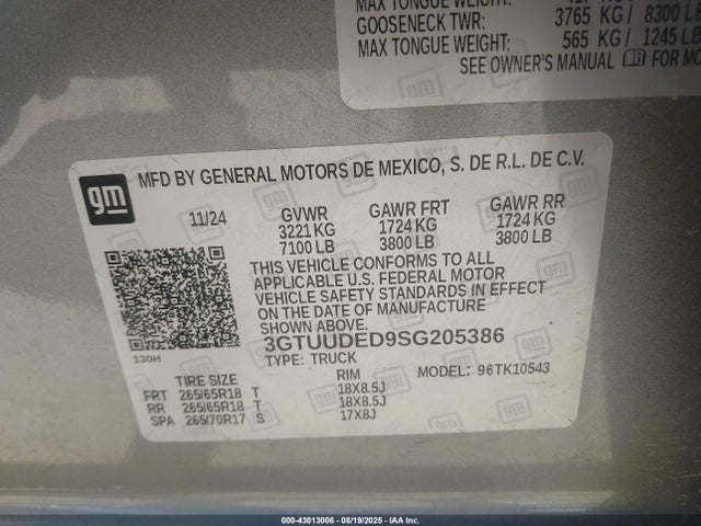 3GTUUDED9SG205386 GMC l84