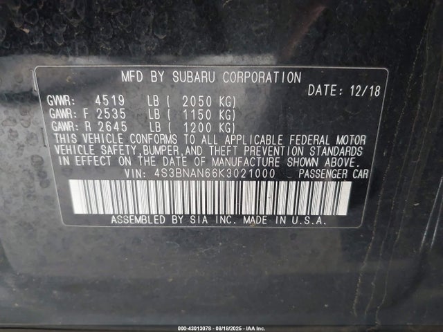 4S3BNAN66K3021000 Subaru u5