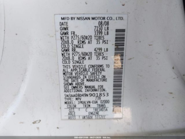 2009 INFINITI QX56 5N3AA08D49N901853 Photo 8