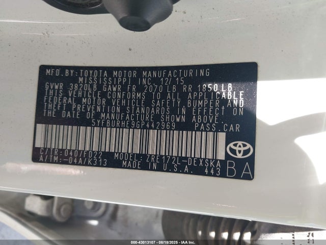 5YFBURHE9GP442969 Toyota 2zr-fe