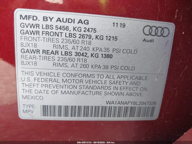 2020 AUDI Q5 WA1ANAFY8L2047336 Photo 8