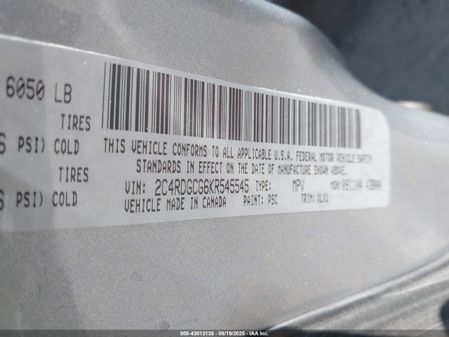 2C4RDGCG6KR545545 Dodge 2019