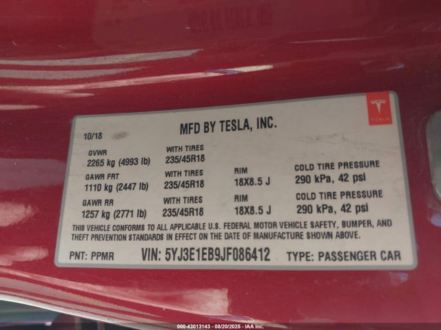 2018 TESLA MODEL 3 5YJ3E1EB9JF086412 Photo 8