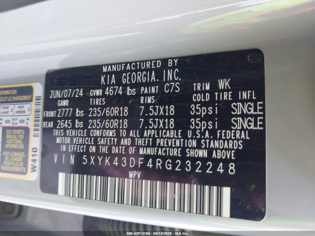 5XYK43DF4RG232248 KIA gdi theta iii