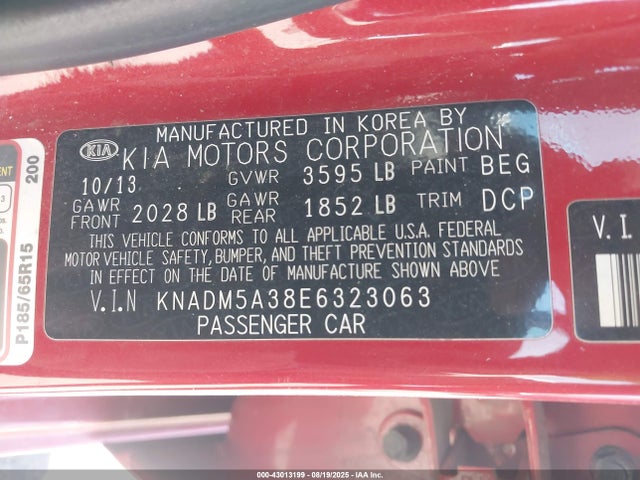 KIA dohc gamma 2014 KNADM5A38E6323063 Image 9