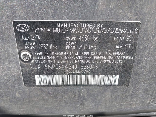 5NPE34AB4JH626045 Hyundai t-gdi theta-ii