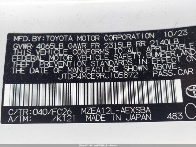 JTDP4MCE9RJ105872 Toyota m20a-fks