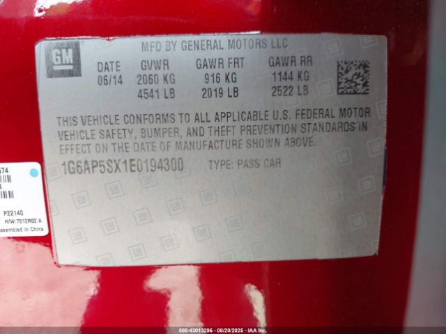 2014 CADILLAC CTS 1G6AP5SX1E0194300 Photo 8