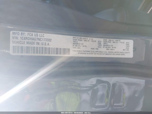 Dodge 2022 2022 1C4RDHAG7NC173302 Image 9