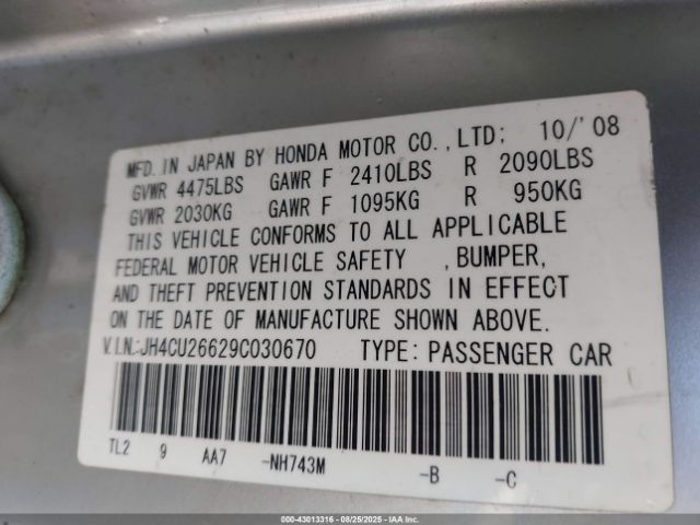 2009 ACURA TSX JH4CU26629C030670 Photo 8