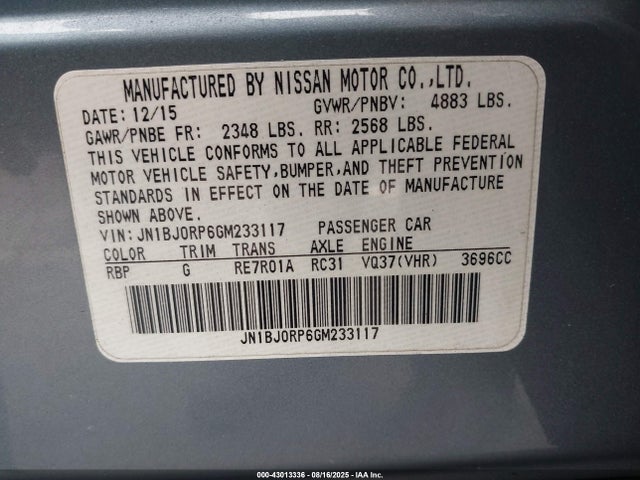 JN1BJ0RP6GM233117 Infiniti QX50