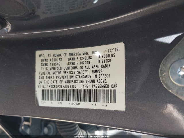 Honda ACCORD LX 2017 1HGCR2F36HA082355 Image 9