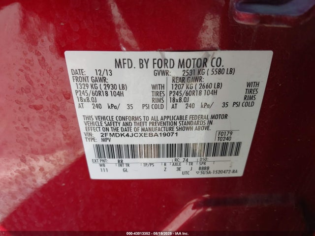 Ford 2014 2014 2FMDK4JCXEBA19071 Image 9