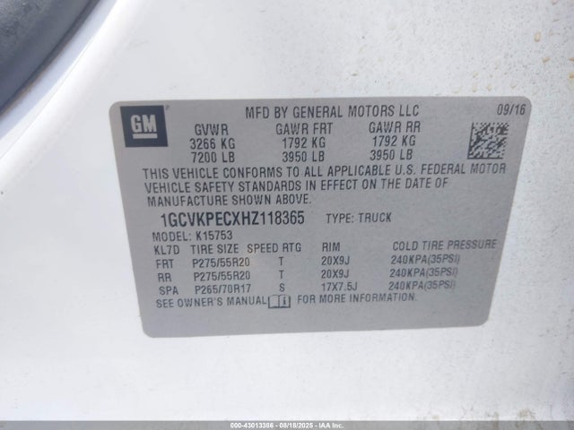 1GCVKPECXHZ118365 Chevrolet l83 - sidi: spark ignited direct injection, vvt: variable valve timing, afm, e85 max, alum