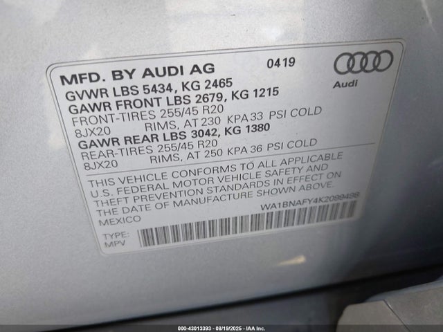 2019 AUDI Q5 WA1BNAFY4K2099498 Photo 8