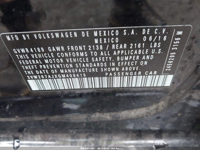 Volkswagen 1.4t 2016 3VW267AJXGM408419 Image 9