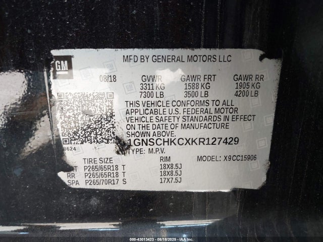 1GNSCHKCXKR127429 Chevrolet l83 - sidi: spark ignited direct injection, vvt: variable valve timing, afm, e85 max, alum