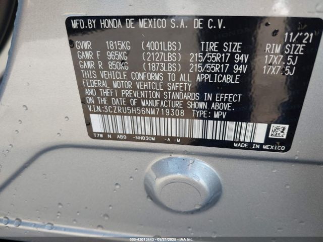 2022 HONDA HR-V 3CZRU5H56NM719308 Photo 8