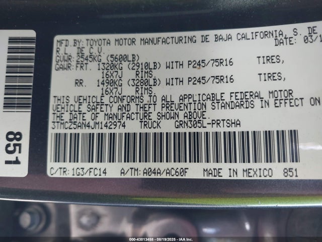 3TMCZ5AN4JM142974 Toyota 2gr-fks