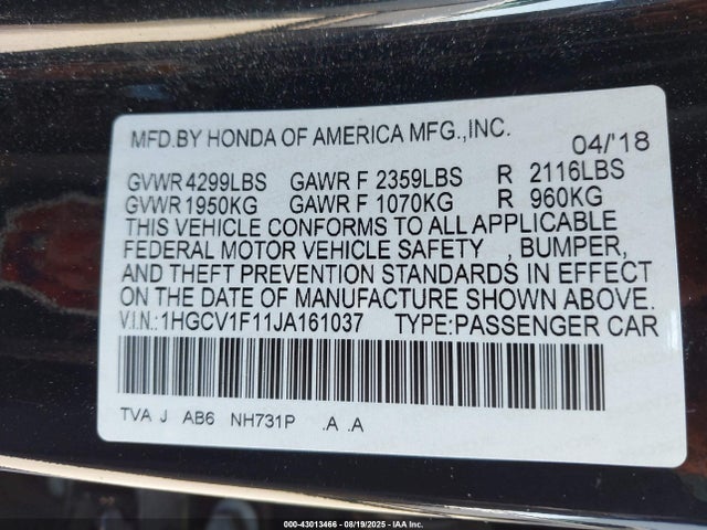 1HGCV1F11JA161037 Honda ACCORD LX