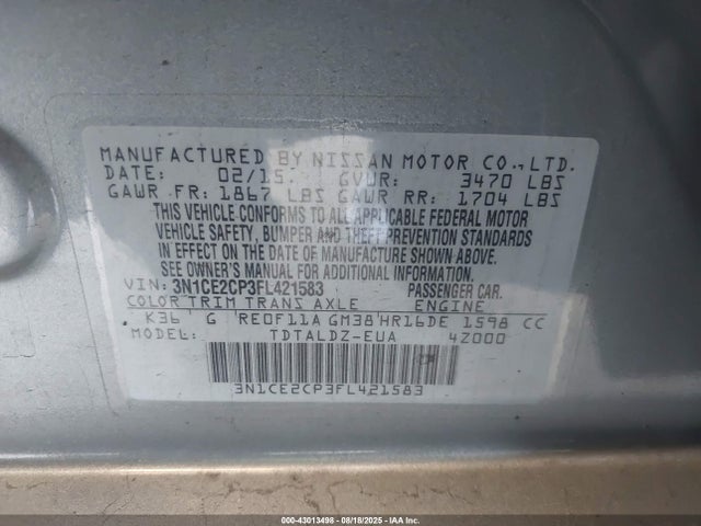Nissan VERSA NOTE 2015 3N1CE2CP3FL421583 Image 9