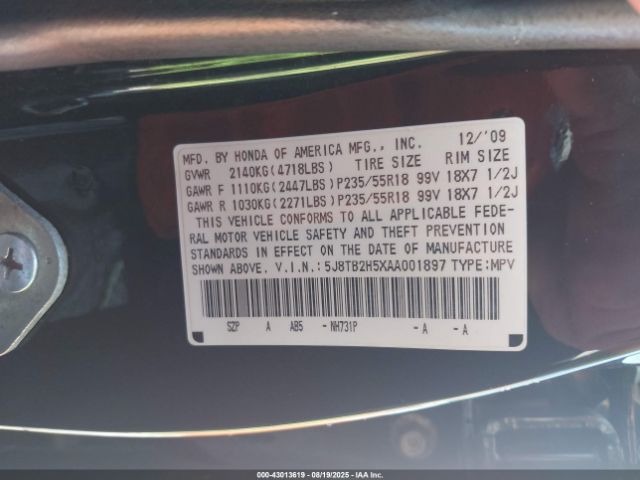 2010 ACURA RDX 5J8TB2H5XAA001897 Photo 8