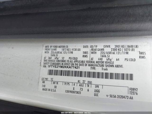 Ford Transit 2019 1FTYE2YM2KKA77421 Image 9