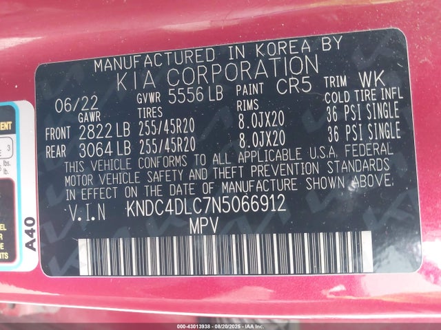 KIA 2022 2022 KNDC4DLC7N5066912 Image 9