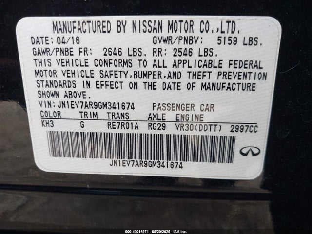 Infiniti Q50 2016 JN1EV7AR9GM341674 Image 9