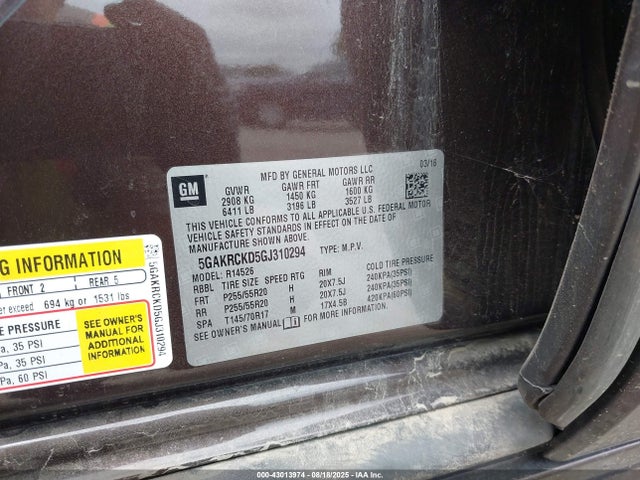 5GAKRCKD5GJ310294 Buick llt - sidi, alum, 60 degrees