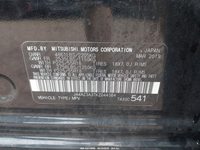 2019 MITSUBISHI OUTLANDER JA4AZ3A37KZ044364 Photo 8