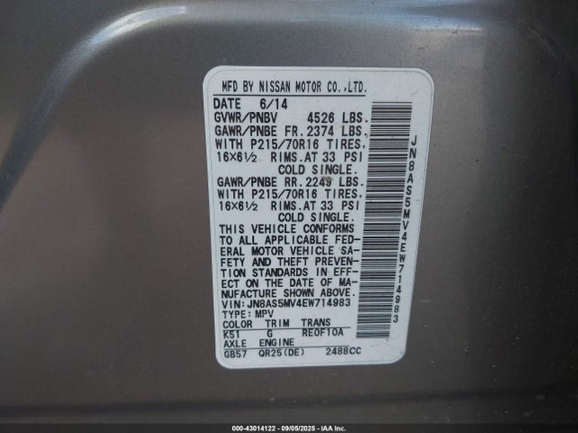Nissan Rogue Select 2014 JN8AS5MV4EW714983 Image 9