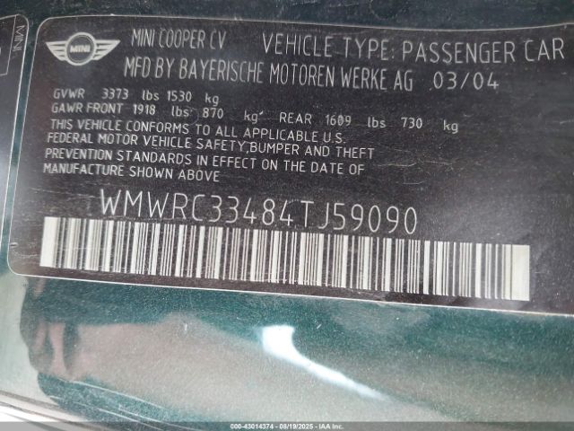 2004 MINI COOPER WMWRC33484TJ59090 Photo 8