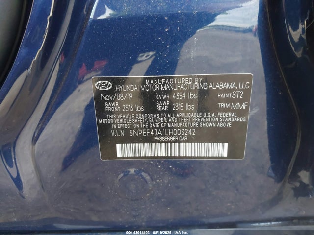 5NPEF4JA1LH003242 Hyundai gdi theta iii