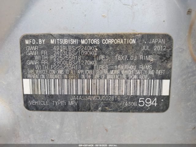 2013 MITSUBISHI OUTLANDER JA4AS3AW6DU002816 Photo 8