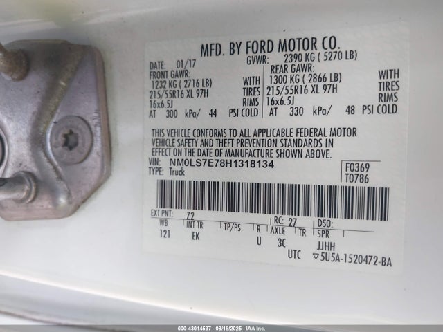 Ford 2.5l dohc pfi 2017 NM0LS7E78H1318134 Image 9