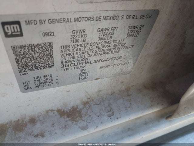 3GCUYHEL3MG476756 Chevrolet l87 - di dfm, alum, gen 5