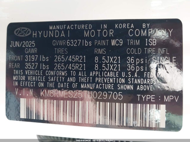 KM8RMES25TU029705 Hyundai Gdi Lambda-iii