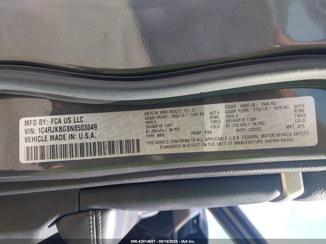 1C4RJKBG8N8503049 Jeep 2022